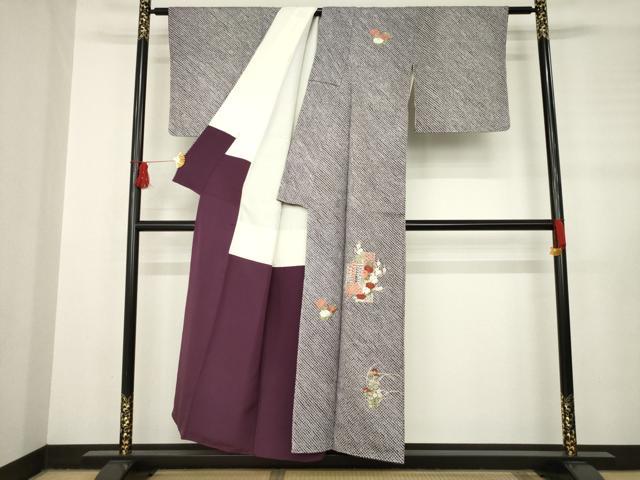 平和屋着物●訪問着 総絞り 刺繍 短冊花文 正絹 逸品 AABB5476ck