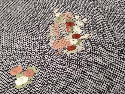 平和屋着物●訪問着 総絞り 刺繍 短冊花文 正絹 逸品 AABB5476ck