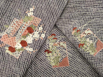 平和屋着物●訪問着 総絞り 刺繍 短冊花文 正絹 逸品 AABB5476ck
