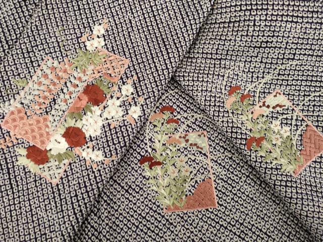 平和屋着物●訪問着 総絞り 刺繍 短冊花文 正絹 逸品 AABB5476ck