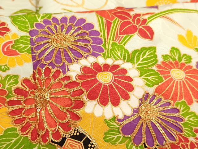 平和屋着物∵女の子 十三参り 子供 祝着・長襦袢(無双仕立て)セット 駒刺繍 花車文 金彩 正絹 逸品 AABB5543ja