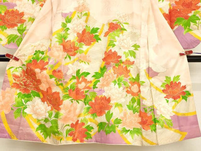 平和屋着物[]七五三　女の子　７歳　祝着　四つ身　駒刺繍　牡丹文　金彩　洗える着物　AABB5575ja