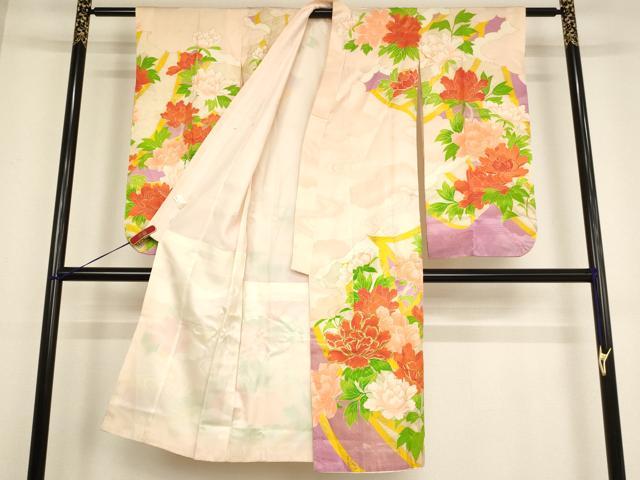 平和屋着物[]七五三　女の子　７歳　祝着　四つ身　駒刺繍　牡丹文　金彩　洗える着物　AABB5575ja