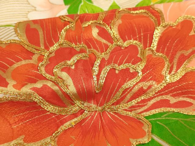 平和屋着物[]七五三　女の子　７歳　祝着　四つ身　駒刺繍　牡丹文　金彩　洗える着物　AABB5575ja