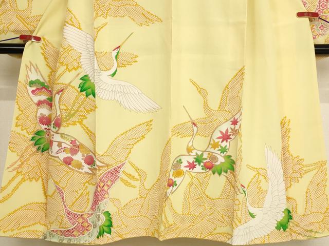 平和屋着物∵女の子 十三参り 子供 祝着 駒刺繍 飛鶴文 金彩 正絹 逸品 AABB5623ja