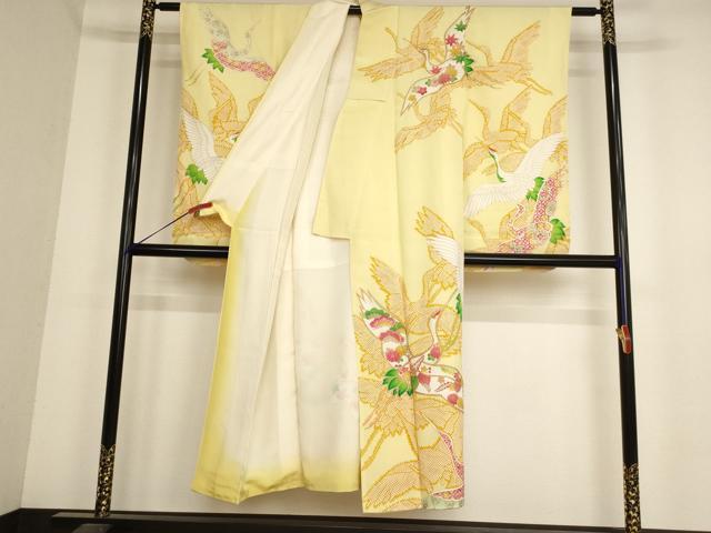 平和屋着物∵女の子 十三参り 子供 祝着 駒刺繍 飛鶴文 金彩 正絹 逸品 AABB5623ja