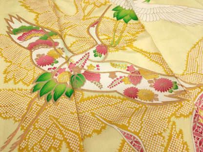 平和屋着物∵女の子 十三参り 子供 祝着 駒刺繍 飛鶴文 金彩 正絹 逸品 AABB5623ja