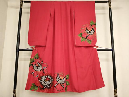 平和屋着物∵女の子　十三参り　子供　祝着　牡丹文　金彩　正絹　逸品　AABB5627ja