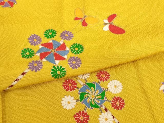 平和屋着物∵女の子 十三参り 子供 祝着 風車文 金彩 正絹 逸品 AABB5628ja