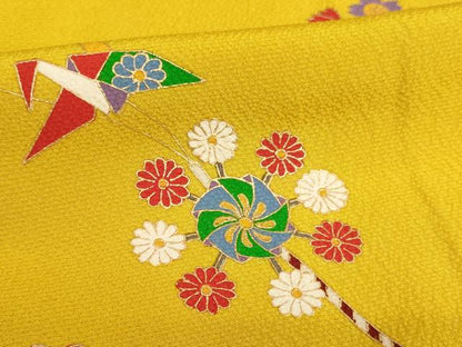 平和屋着物∵女の子 十三参り 子供 祝着 風車文 金彩 正絹 逸品 AABB5628ja