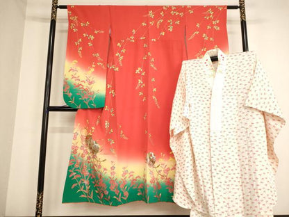 平和屋着物∵女の子 十三参り 子供 祝着・長襦袢(無双仕立て・半衿刺繍)セット 手毬花文 暈し染め 金銀彩 正絹 逸品 AABB5632ja