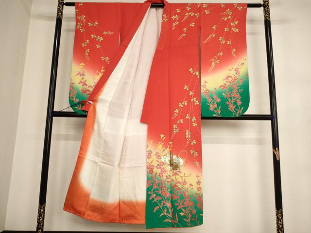 平和屋着物∵女の子 十三参り 子供 祝着・長襦袢(無双仕立て・半衿刺繍)セット 手毬花文 暈し染め 金銀彩 正絹 逸品 AABB5632ja