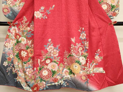 平和屋着物∵女の子 十三参り 子供 祝着 花蝶文 暈し染め 金彩 逸品 AABB5662ja