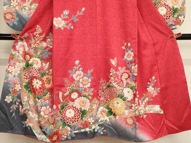 平和屋着物∵女の子 十三参り 子供 祝着 花蝶文 暈し染め 金彩 逸品 AABB5662ja