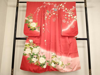 平和屋着物∵女の子　十三参り　子供　祝着　花蝶文　牡丹　暈し染め　金彩　逸品　AABB5667ja
