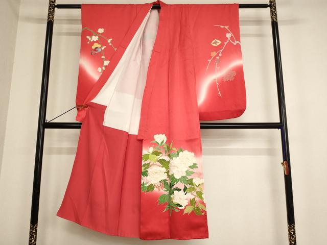 平和屋着物∵女の子　十三参り　子供　祝着　花蝶文　牡丹　暈し染め　金彩　逸品　AABB5667ja