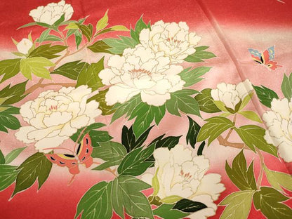 平和屋着物∵女の子　十三参り　子供　祝着　花蝶文　牡丹　暈し染め　金彩　逸品　AABB5667ja