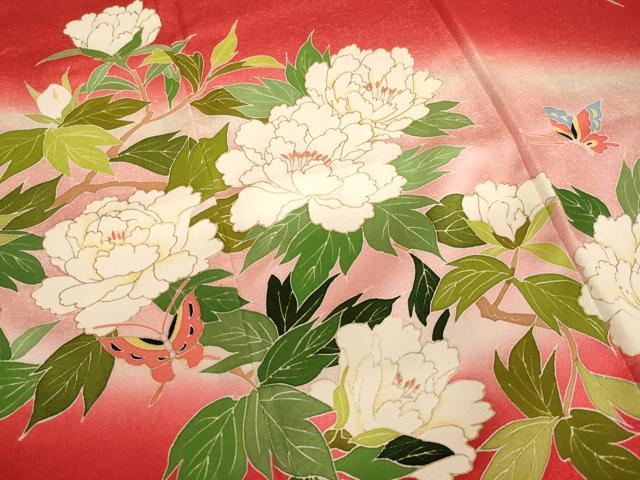 平和屋着物∵女の子　十三参り　子供　祝着　花蝶文　牡丹　暈し染め　金彩　逸品　AABB5667ja