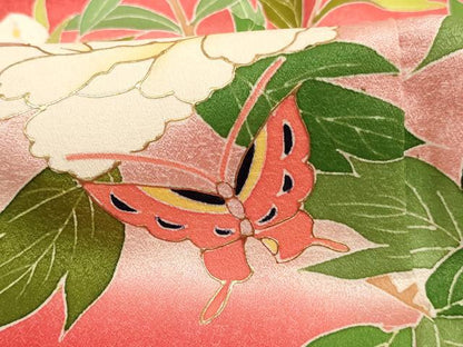 平和屋着物∵女の子　十三参り　子供　祝着　花蝶文　牡丹　暈し染め　金彩　逸品　AABB5667ja