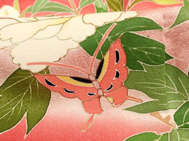 平和屋着物∵女の子　十三参り　子供　祝着　花蝶文　牡丹　暈し染め　金彩　逸品　AABB5667ja