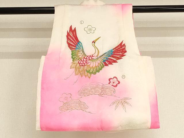平和屋着物[]七五三　女の子　３歳　袖なし羽織　刺繍　飛鶴松竹梅文　金糸　金彩　逸品　AABB5680ja