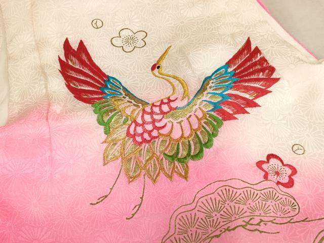 平和屋着物[]七五三　女の子　３歳　袖なし羽織　刺繍　飛鶴松竹梅文　金糸　金彩　逸品　AABB5680ja