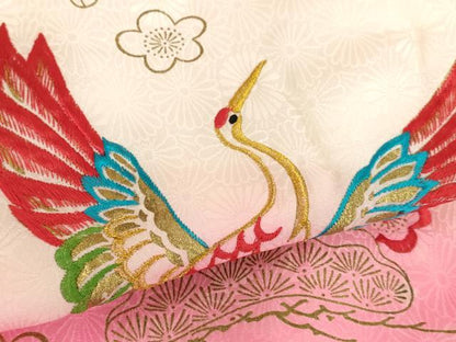 平和屋着物[]七五三　女の子　３歳　袖なし羽織　刺繍　飛鶴松竹梅文　金糸　金彩　逸品　AABB5680ja