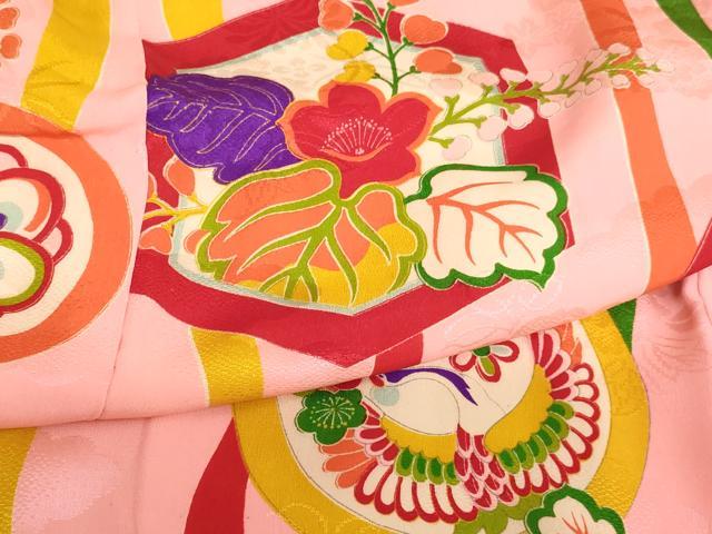平和屋着物∵女の子 十三参り 子供 亀甲飛鶴花丸文 逸品 AABB5688ja