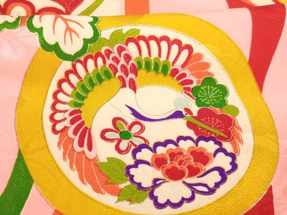 平和屋着物∵女の子 十三参り 子供 亀甲飛鶴花丸文 逸品 AABB5688ja