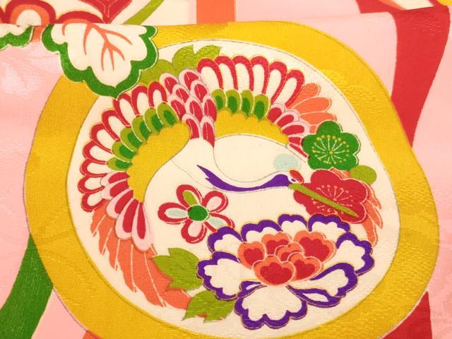 平和屋着物∵女の子 十三参り 子供 亀甲飛鶴花丸文 逸品 AABB5688ja