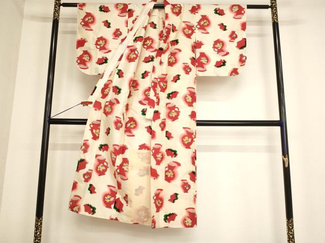 平和屋着物∵女の子 十三参り 子供 小紋 単衣 陶器文 逸品 AABB5689ja
