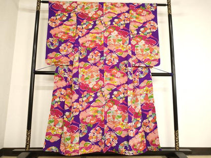平和屋着物∵アンティーク　大正ロマン　女の子　十三参り　子供　祝着　雲取り貝桶文　逸品　AABB5699ja