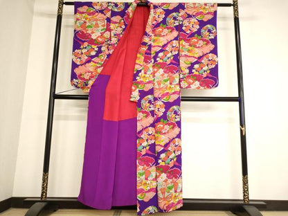 平和屋着物∵アンティーク　大正ロマン　女の子　十三参り　子供　祝着　雲取り貝桶文　逸品　AABB5699ja