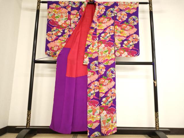 平和屋着物∵アンティーク　大正ロマン　女の子　十三参り　子供　祝着　雲取り貝桶文　逸品　AABB5699ja