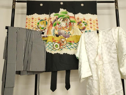 平和屋着物[]七五三　男の子　三歳　のしめ　祝着・長襦袢(袷)・行灯袴セット　童子　暈し染め　金彩　逸品　AABB5775ja