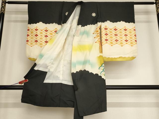 平和屋着物[]七五三　男の子　三歳　のしめ　祝着・長襦袢(袷)・行灯袴セット　童子　暈し染め　金彩　逸品　AABB5775ja