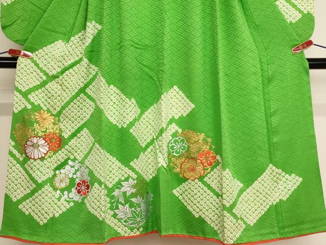 平和屋着物[]七五三　女の子　７歳　祝着　四つ身　長襦袢(無双仕立て)・袋帯セット　花丸文　金銀彩　逸品　AABB5777ja