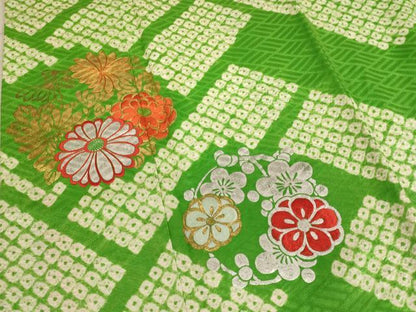 平和屋着物[]七五三　女の子　７歳　祝着　四つ身　長襦袢(無双仕立て)・袋帯セット　花丸文　金銀彩　逸品　AABB5777ja