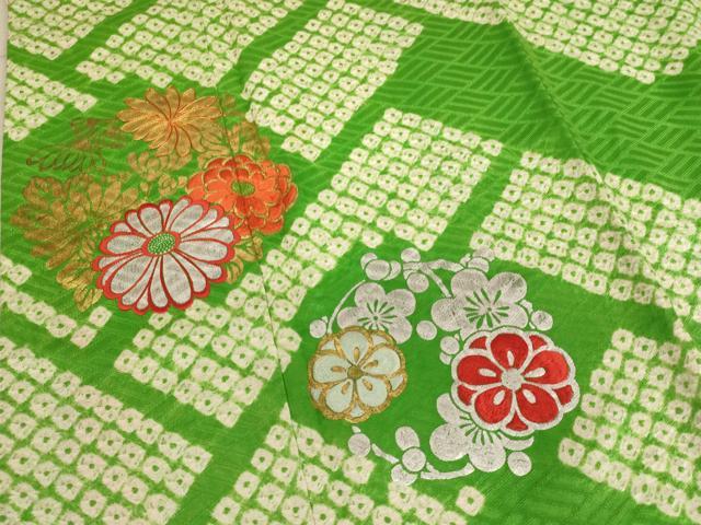 平和屋着物[]七五三　女の子　７歳　祝着　四つ身　長襦袢(無双仕立て)・袋帯セット　花丸文　金銀彩　逸品　AABB5777ja