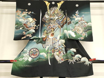 平和屋着物[]お宮参り　男の子　祝着　産着　初着　のしめ　兜　吉祥草花文　暈し染め　金彩　逸品　AABB5778ja