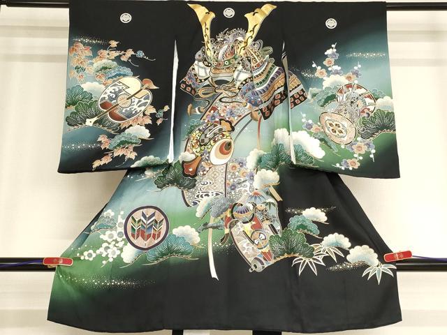 平和屋着物[]お宮参り　男の子　祝着　産着　初着　のしめ　兜　吉祥草花文　暈し染め　金彩　逸品　AABB5778ja