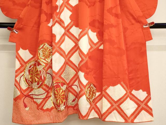 平和屋着物∵女の子 十三参り 子供 祝着・袋帯セット 駒刺繍 絞り 源氏車文 金彩 逸品 AABB5779ja