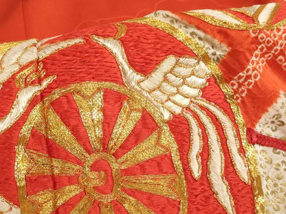 平和屋着物∵女の子 十三参り 子供 祝着・袋帯セット 駒刺繍 絞り 源氏車文 金彩 逸品 AABB5779ja