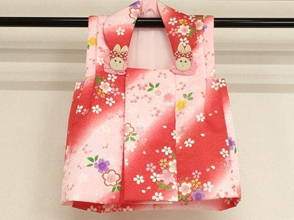 平和屋着物[]七五三　女の子　３歳　祝着　三つ身　長襦袢(単衣)・被布・小物セット　舞梅文　暈し染め　金彩　未使用　AABB5780ja