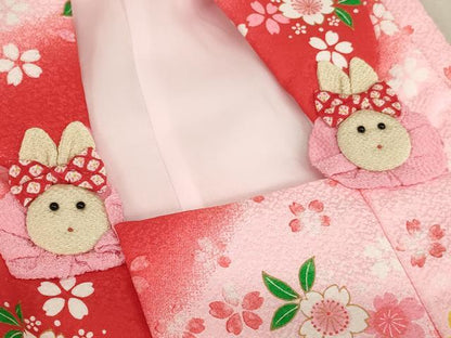 平和屋着物[]七五三　女の子　３歳　祝着　三つ身　長襦袢(単衣)・被布・小物セット　舞梅文　暈し染め　金彩　未使用　AABB5780ja