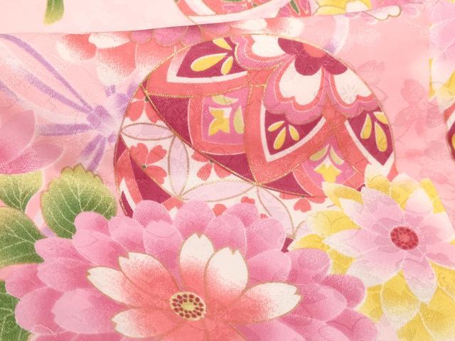 平和屋着物[]七五三　女の子　３歳　祝着　三つ身　長襦袢(単衣)・被布・小物セット　花手毬文　暈し染め　金彩　未使用　AABB5786ja