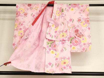 平和屋着物[]七五三　女の子　３歳　祝着　三つ身　長襦袢(単衣)・被布・小物セット　花手毬文　暈し染め　金彩　未使用　AABB5787ja
