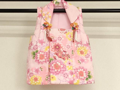 平和屋着物[]七五三　女の子　３歳　祝着　三つ身　長襦袢(単衣)・被布・小物セット　花手毬文　暈し染め　金彩　未使用　AABB5789ja