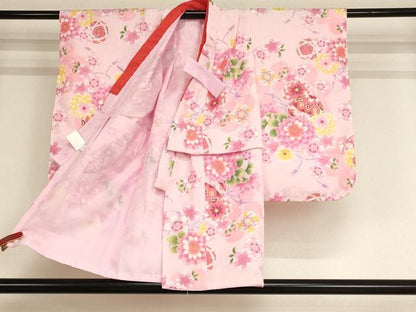 平和屋着物[]七五三　女の子　３歳　祝着　三つ身　長襦袢(単衣)・被布・小物セット　花手毬文　暈し染め　金彩　未使用　AABB5790ja