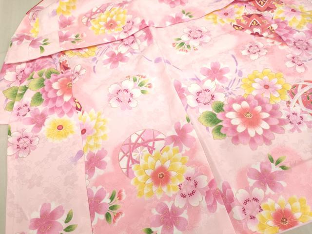 平和屋着物[]七五三　女の子　３歳　祝着　三つ身　長襦袢(単衣)・被布・小物セット　花手毬文　暈し染め　金彩　未使用　AABB5791ja